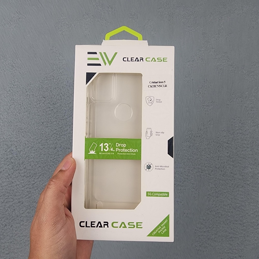 Electronic World Clear Case Cricket Icon 5 Antimicrobial Shockproof Open Box